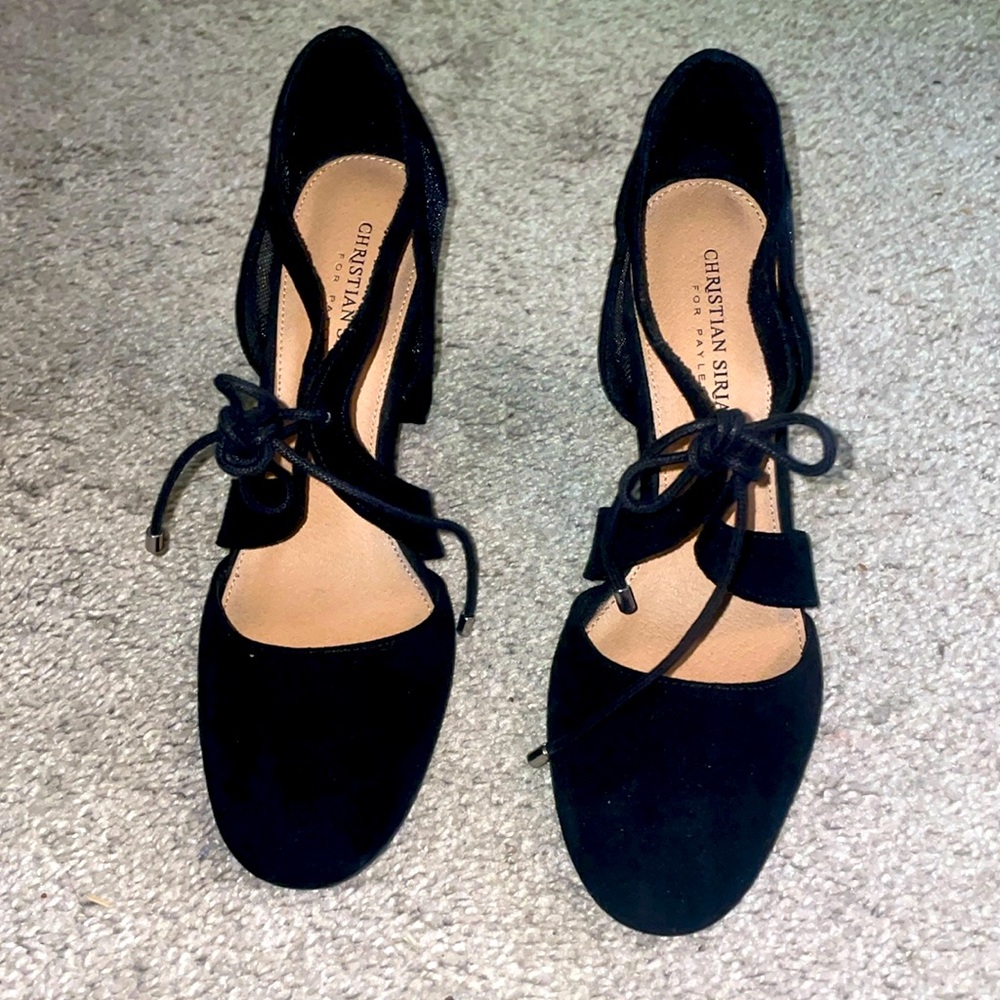 Christian Sirano black velvet heels 4 inch size 8